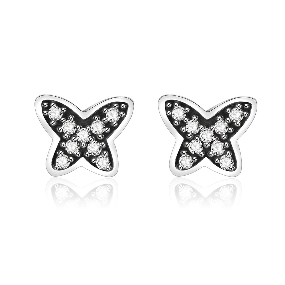 Tiny Butterfly Silver Zirconia Stud Earrings